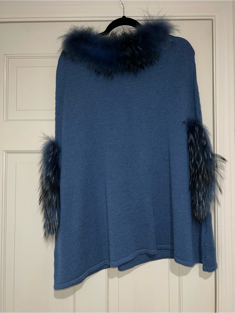 Blue Fur Trim Poncho Sweater - Picture 2 of 3